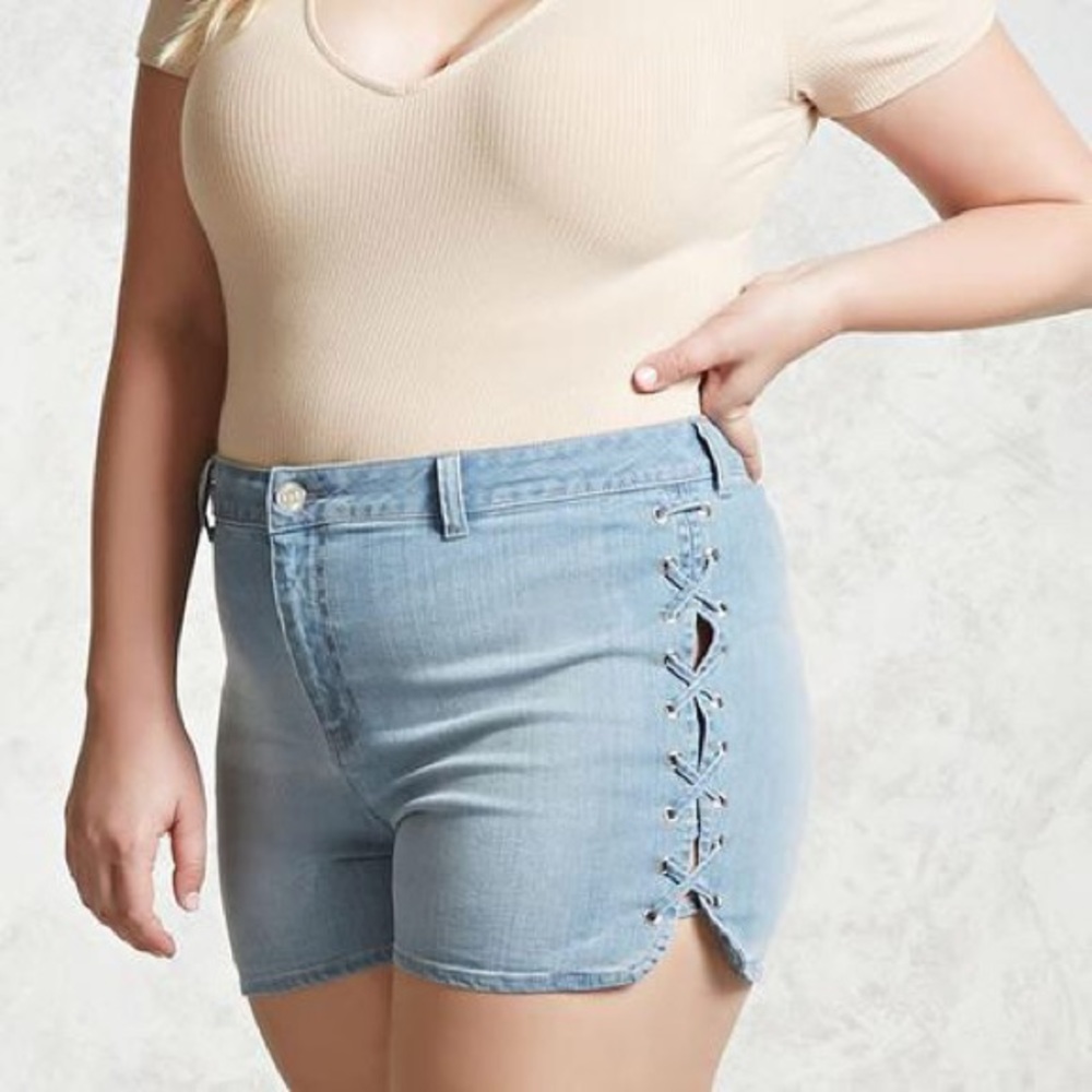 Forever 21 Plus Denim Lace-Up Shorts